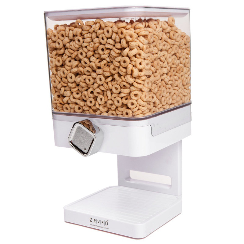 Compact White and Chrome Dry Food Dispenser
