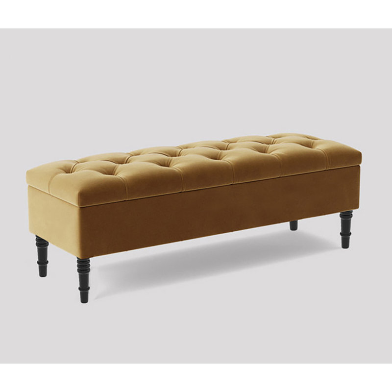 Alyana 180cm Wide Tufted Rectangle Ottoman Storage Bench - Upholstered Velvet Shoes Bench with Turned Wooden Legs