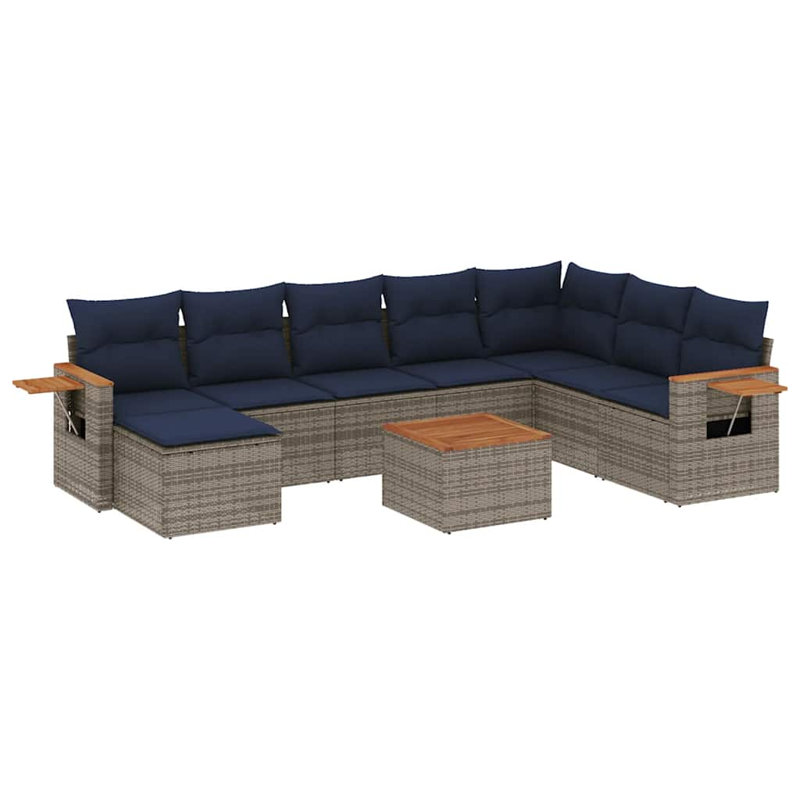  Ensemble de canapé de patio 9 pièces avec coussins en rotin de polyester gris (États-Unis seulement)