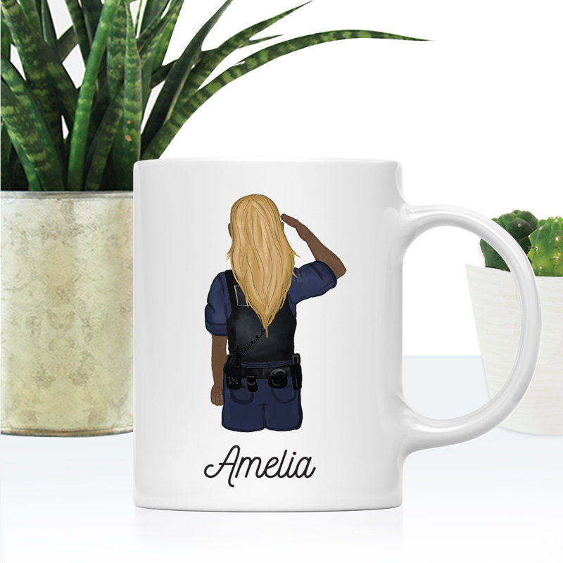 Tasse à café personnalisée, Brun / jaune, femme, agent de police 1, Oui
