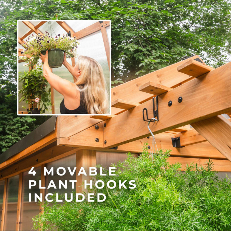 Cedar Wood and Polycarbonate Walk-in Greenhouse with Shelves and Fan