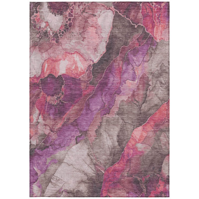 9' X 12' Blush And Purple Floral Washable Indoor Outdoor Area Rug