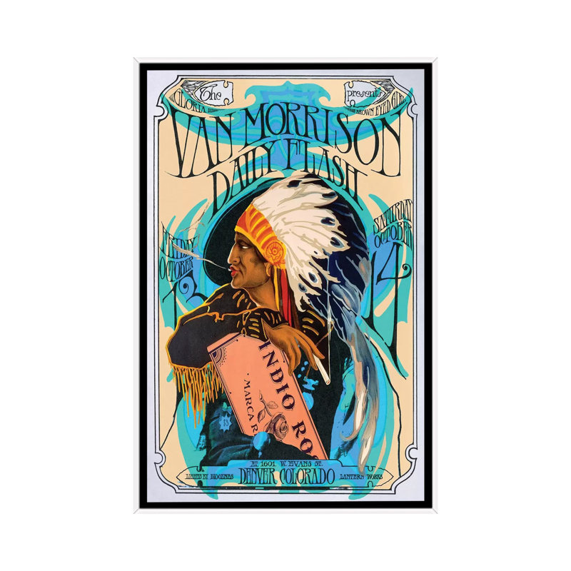 Van Morrison - publicité imprimée, H 26 po x l 18 po x 1,5 po, Aucun mat, Toile blanche encadrée