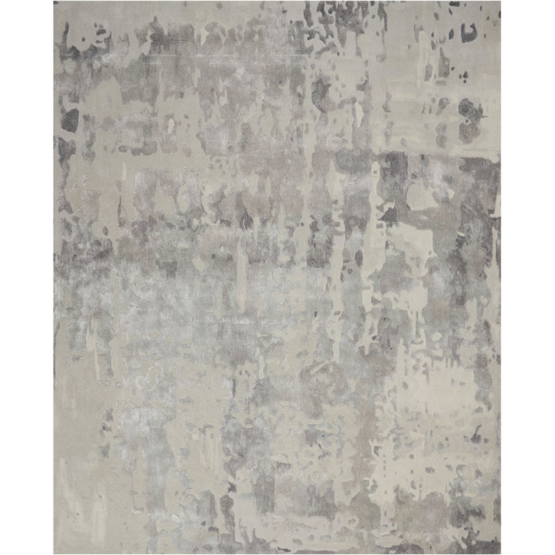 Annan Abstract Handmade Tufted Silver/Gray Area Rug, Rectangle 3'9" x 5'9"