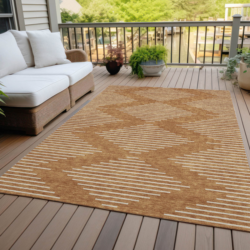 Paprika and Beige Synthetic Washable Rectangular Rug