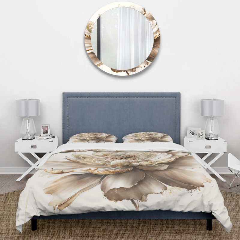 Simple fleur beige I - ensemble de housse de couette floral - microfibre de polyester