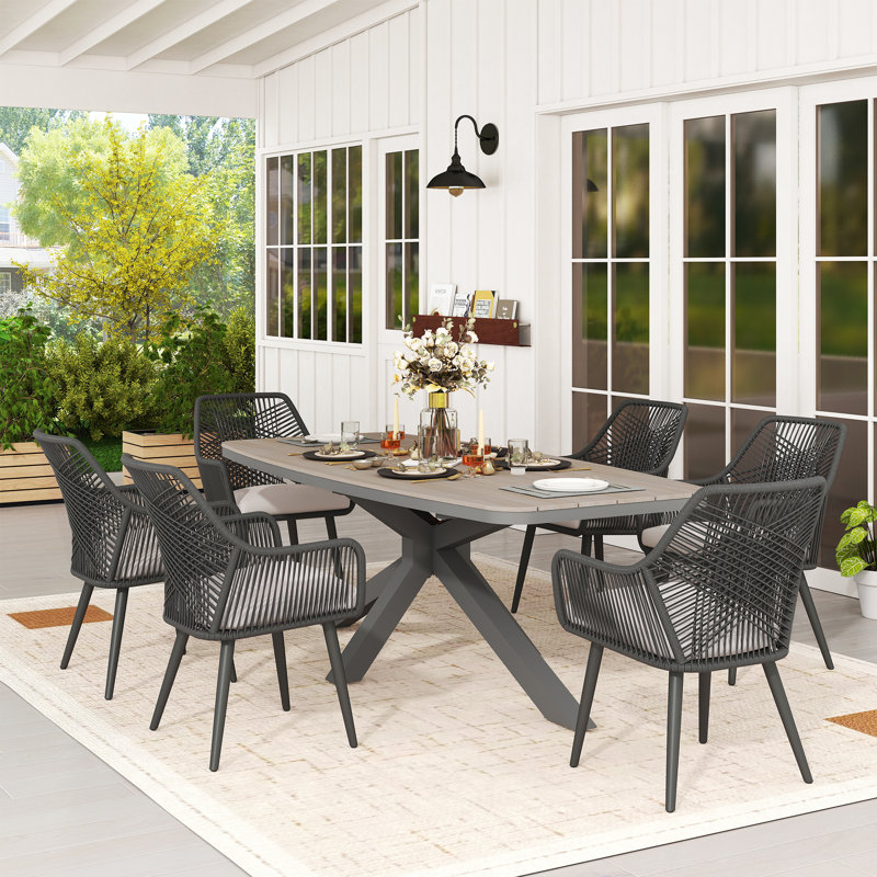 Outdoor 6-person Dining Set With Cushions, Beige, Gray/Light Gray