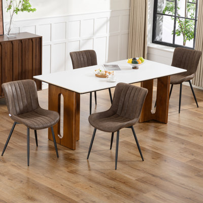 Ensemble de 4 chaises de salle à manger avec dossier et pieds en acier, brun