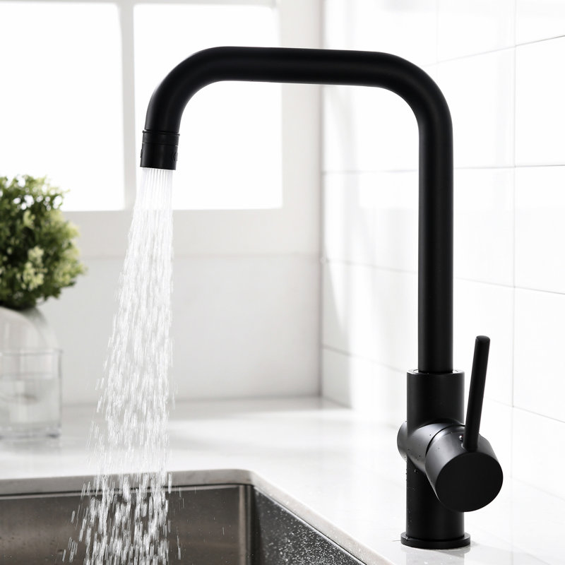 Single Handle Matte Black Kitchen Faucet 1 Hole For Outdoor Showers Ceramic Filler Lever Laundry