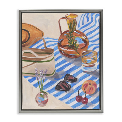 Tangerine Tides Beach Picnic Gray Framed Floater Canvas Wall Art, design by Melissa Wang