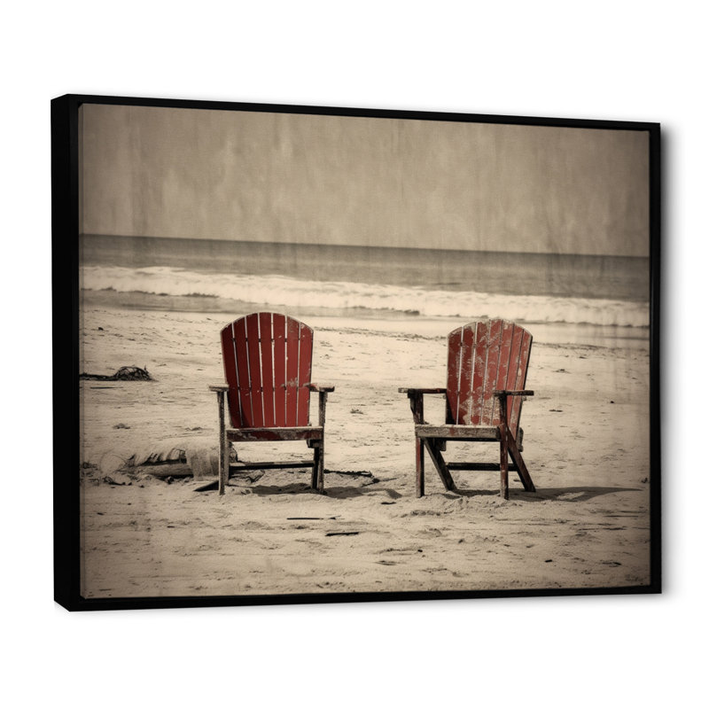 Ocean View Chairs II, reproduction d'art sur toile, 30" H x 40" W, Black Picture Framed