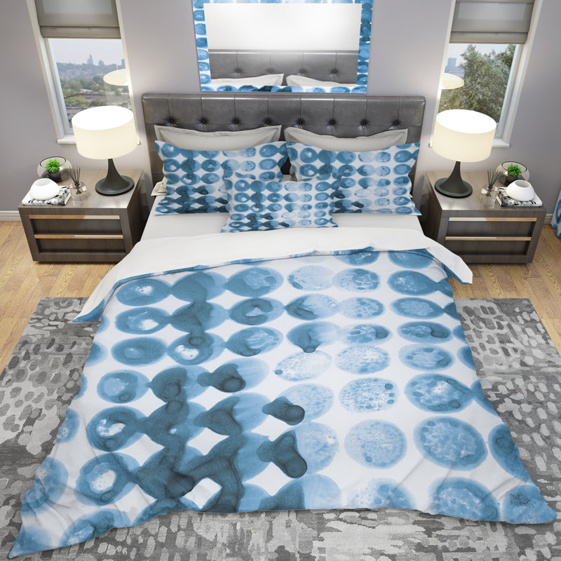 Indigo aquarelle géométrique VII - ensemble de housse de couette contemporain - microfibre de polyester