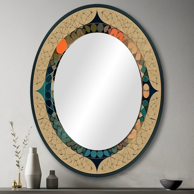 Le grand mystère rétro Mandala Illustration III - miroir mural ovale moderne brun, 43 po x 33 po