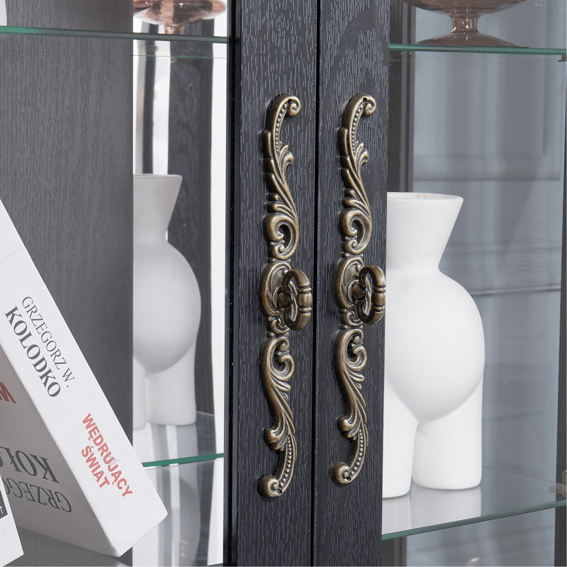 Élégante vitrine vitrée éclairée - Rangement à cadre en bois pour le salon, la cuisine et le garde-manger - Comprend l'ampoule - Idéal pour le vin, les jouets et les objets de collection - Noir