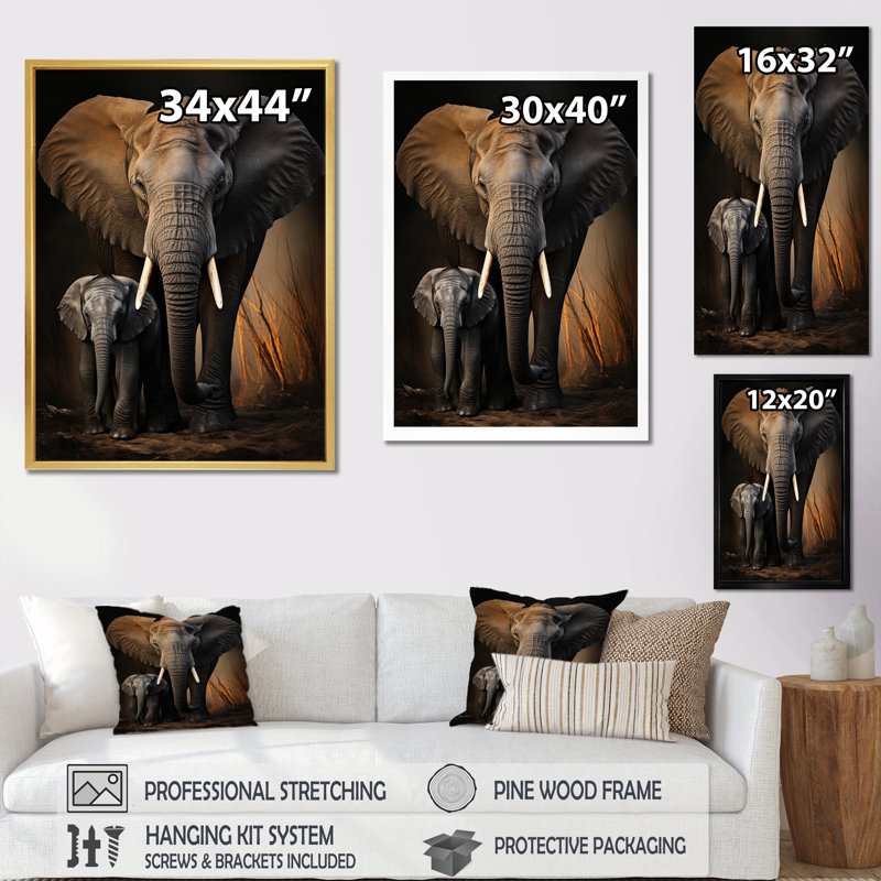 Lilikoi Elephant Gentle Giants Elephants I - Imprimé, Cadre photo noir, H 32 po x l 16 po x P 1 po