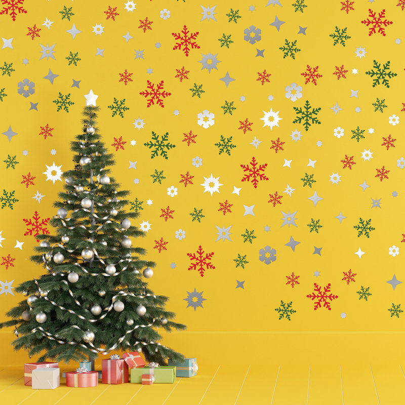 Colorful and Silver Christmas Snowflakes Wall Sticker