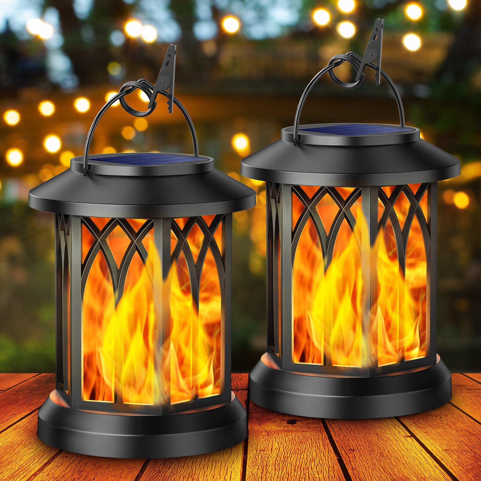 Solar Lanterns Outdoor Flickering Flame Solar Lights Outdoor Waterproof  with Handle Portable Cordless Rechargeable Solar Lanterns Hanging for  Outside