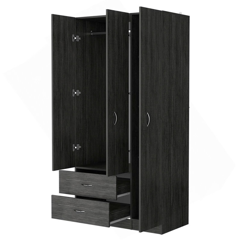 Armoire trois portes Eureka, deux tiroirs, chêne fumé, Chêne foncé