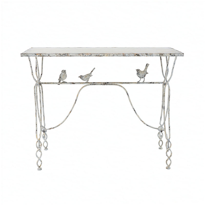 Charming Iron Console Table with Bird Perch Design, Twisted Legs for Rustic and Elegant Entryway or Living Room Decor