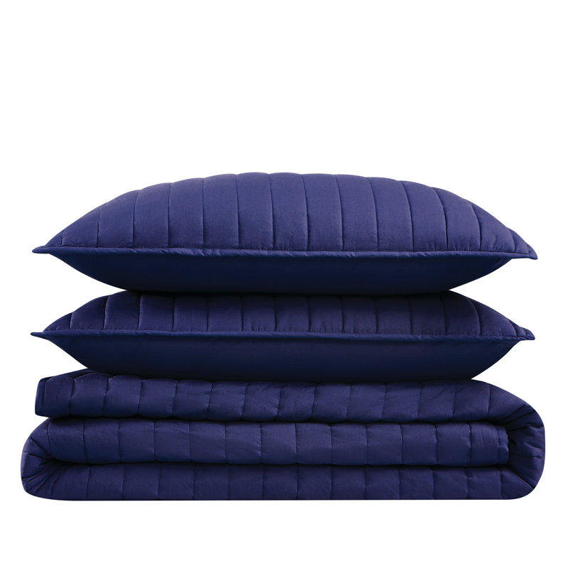 Cotton Standard Quilt, Full / Queen Quilt + 2 Standard Shams, Navy