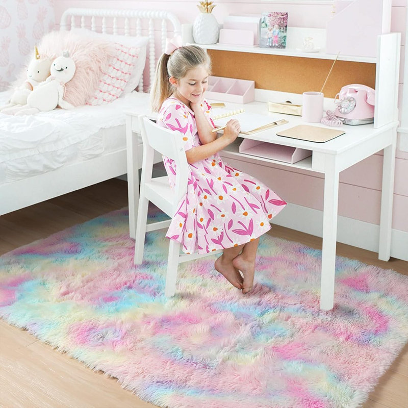 Rainbow Fluffy Rugs For Bedroom, 4x6 Rug, Unicorn Room Decor,pastel Area Rug For Kids, Shag Carpet For Nursery, Soft Play Mat For Baby, Fuzzy Rug For Living Room, Plush Throw Rug For Playroom