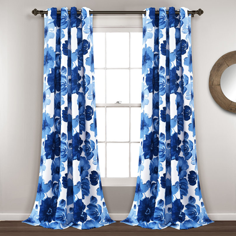 Leah Room Darkening Curtain Pair, 52"W x 95"L, Navy/White