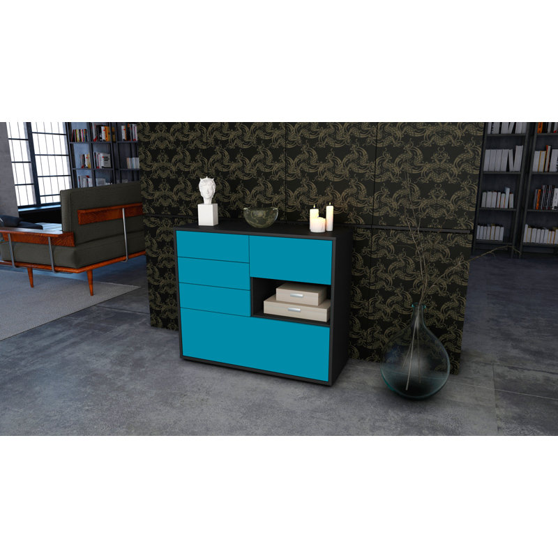 Pulaski 92cm Sideboard, Anthracite/Turquoise