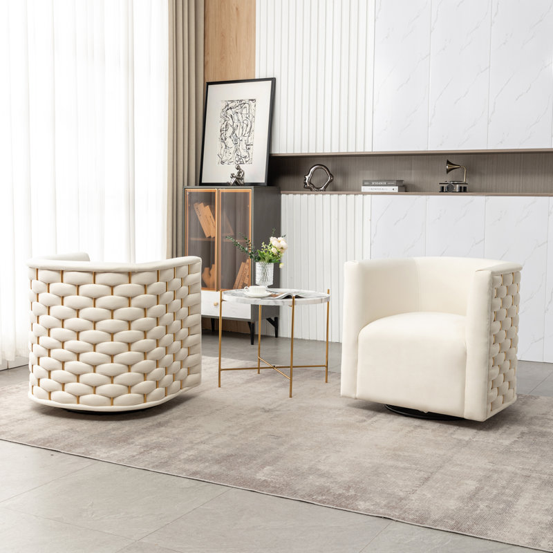 Occie Velvet Swivel Barrel Chair, Beige Velvet