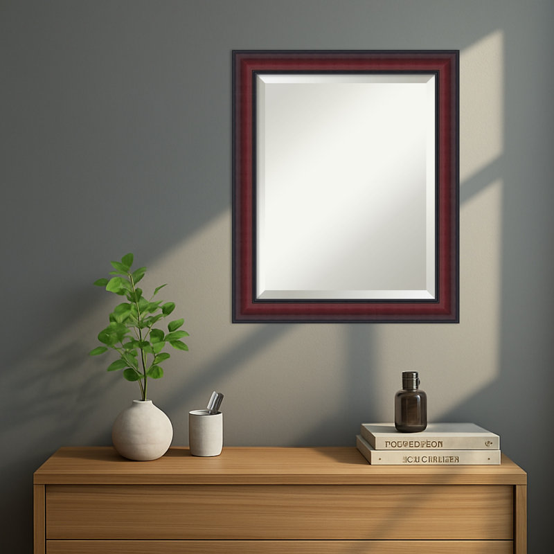 Dalat Beveled Framed Wall Mirror, 23.75" x 19.75", Cherry