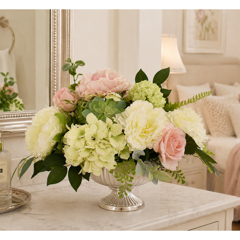 Faux Silk Hydrangea Arrangement in Vase