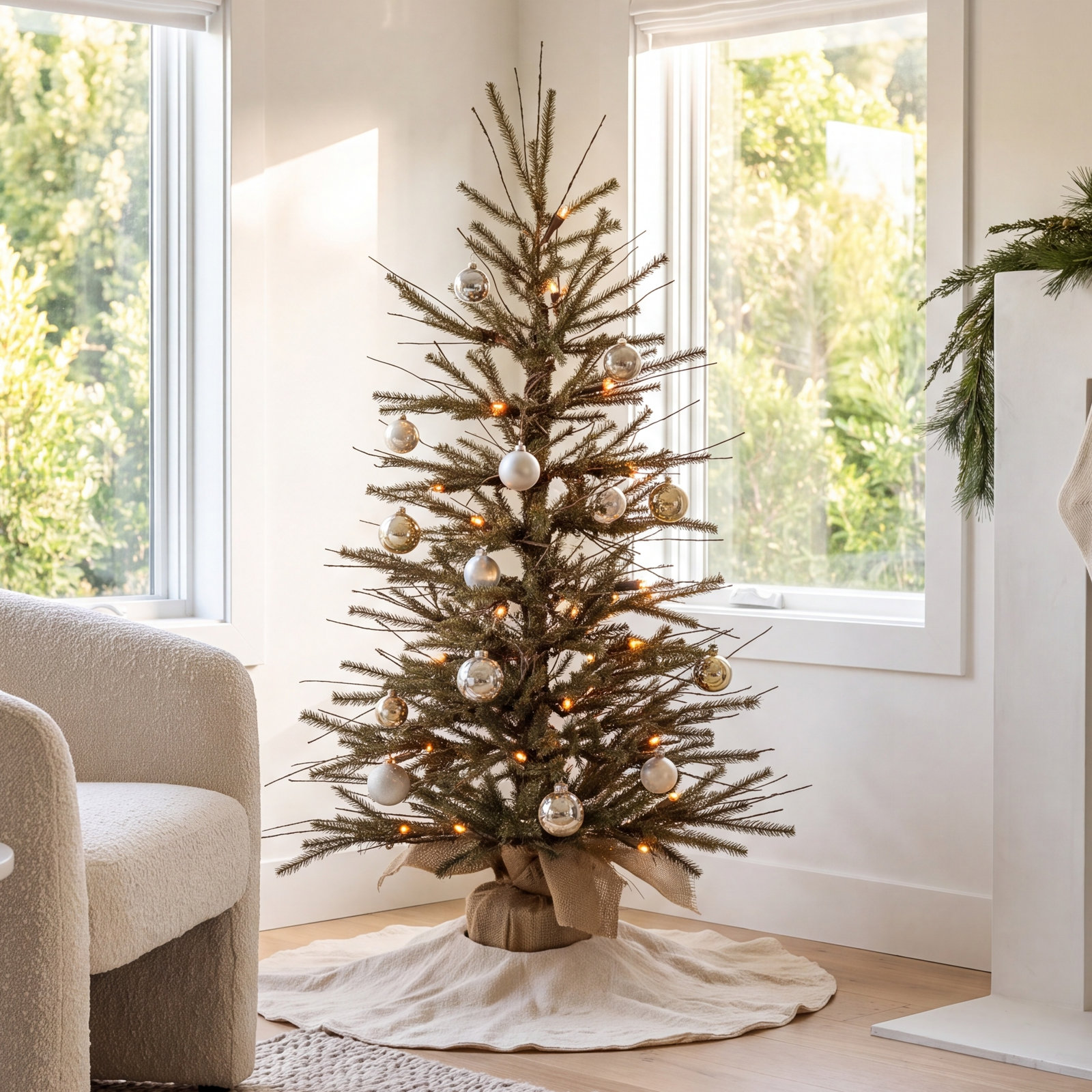 Vienna Twig Pre-Lit Pine Christmas Tree, 2' H