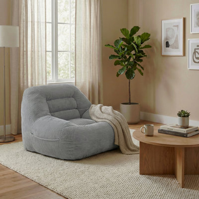 Corduroy Fabric Beanbag Couch For Living Room, Bedroom & Dorm, Cozy Fluffy Cloud Mini Couch, Grey