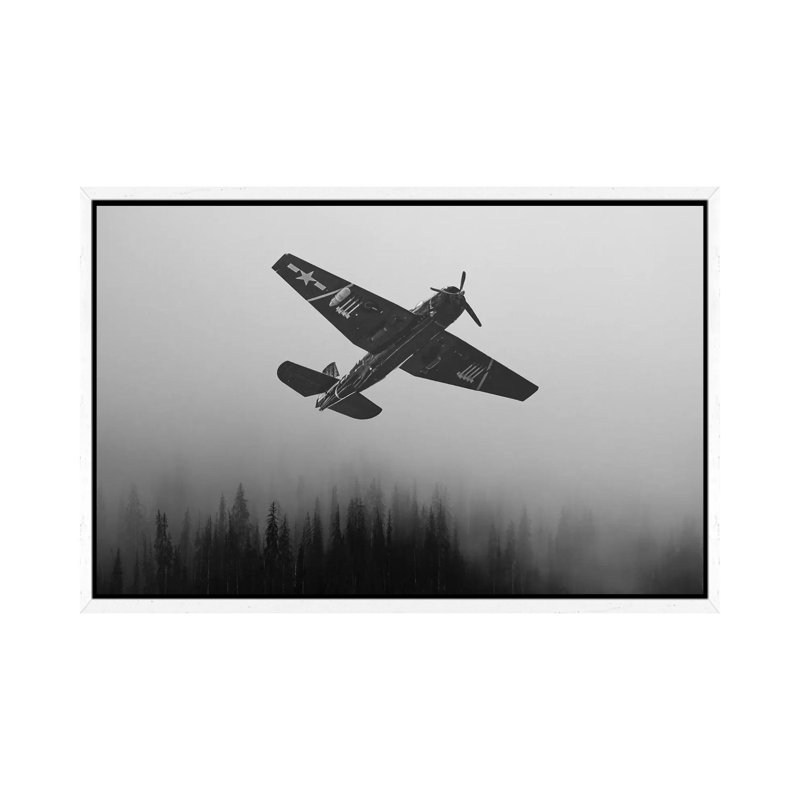 WWII Fighter Emerge - Print on Canvas, 66.04 cm H x 45.72 cm W, White Framed
