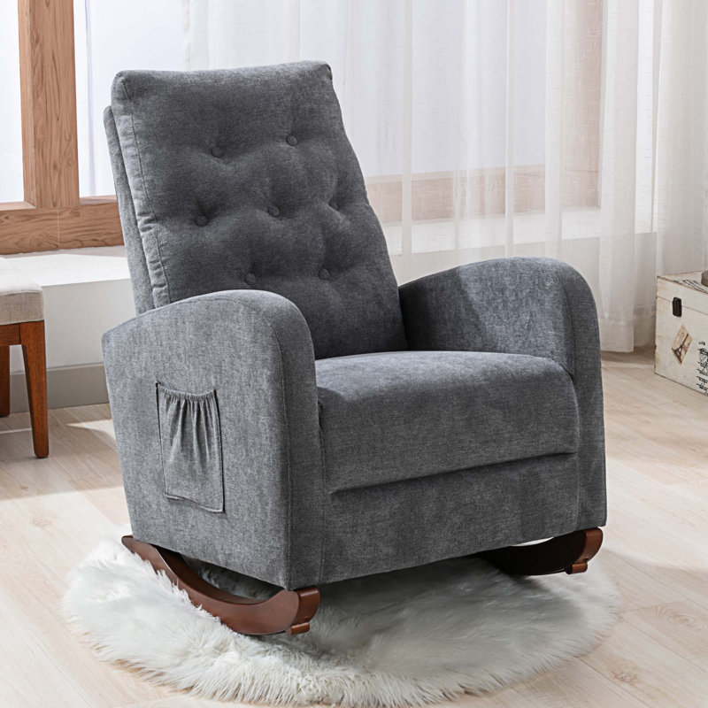 Fauteuil berçant à haut dossier Chrisann, 100 % coton gris foncé