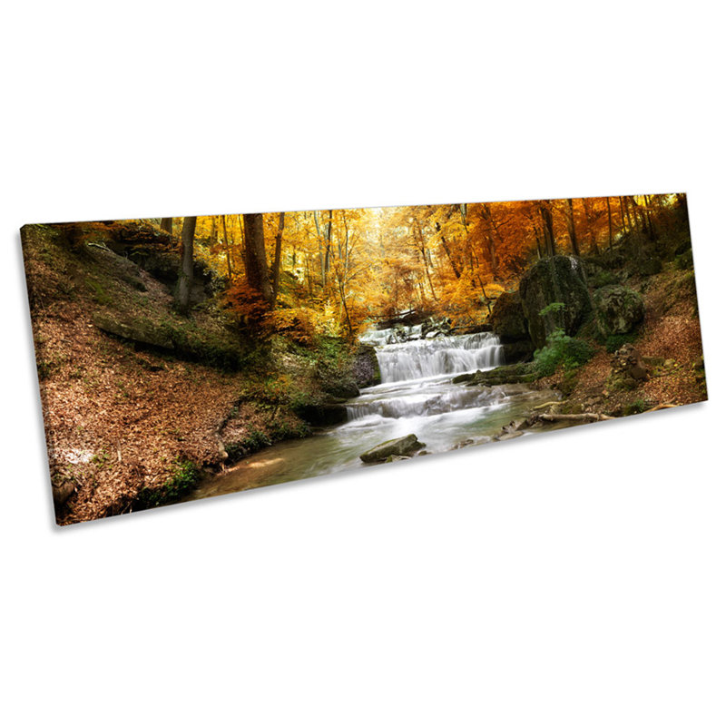 Waterfall Forest River Landscape - Wrapped Canvas Panoramic Print, 60.96cm H x 182.88cm W x 4cm D