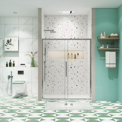 Porte de douche coulissante de 50 à 54 po x H 72 po avec porte en verre trempé de 1/4 po et fini noir mat 5472