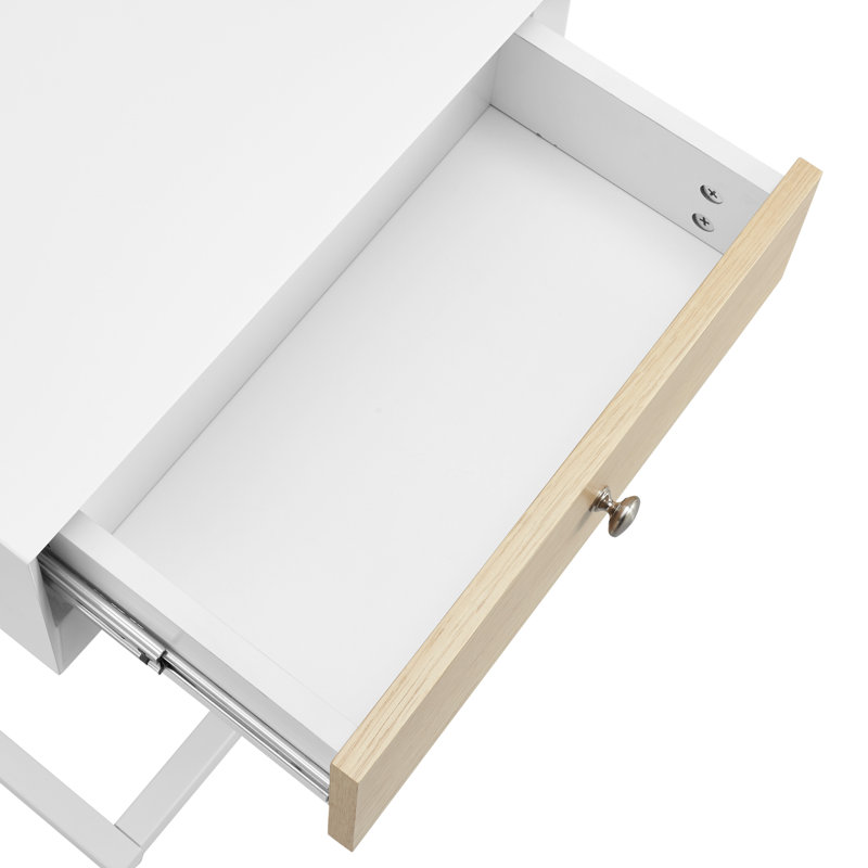Table de bout en acier et bois blanc et naturel de 25 po avec tiroir et port USB
