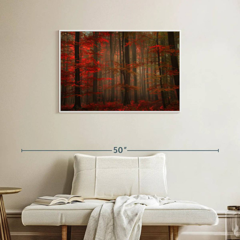 Fiery Autumn Forest, Cadre flottant blanc, 37 po x 25 po