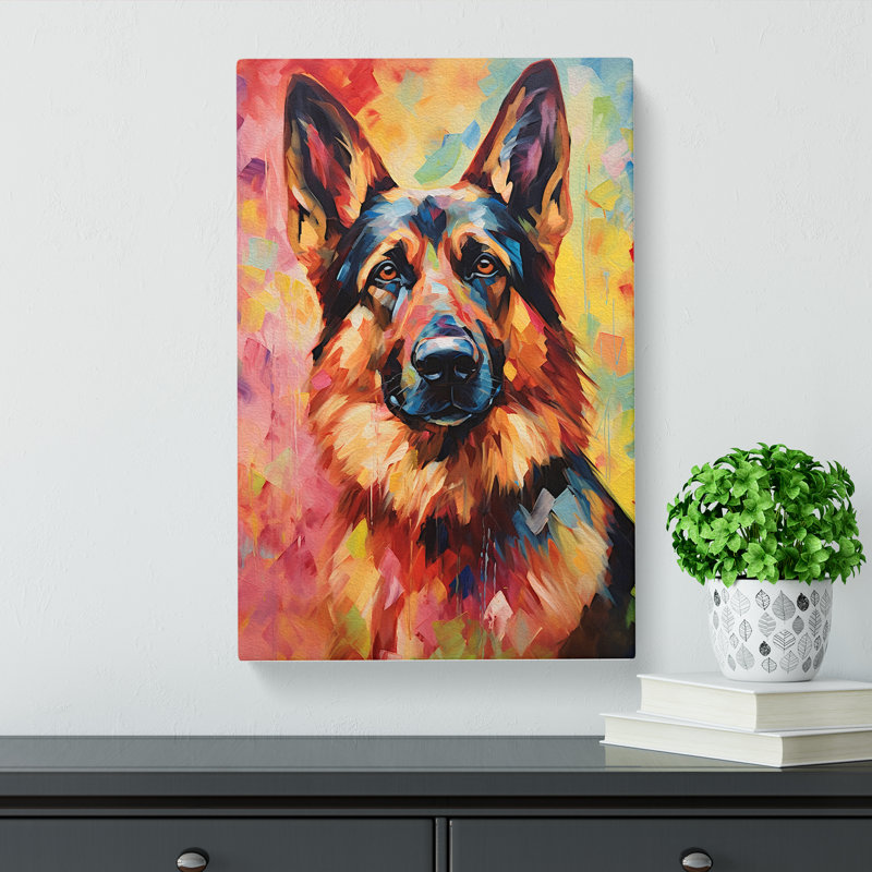 German Shepherd Impressionism - Wrapped Canvas Print, 50cm H x 35cm W x 3cm D