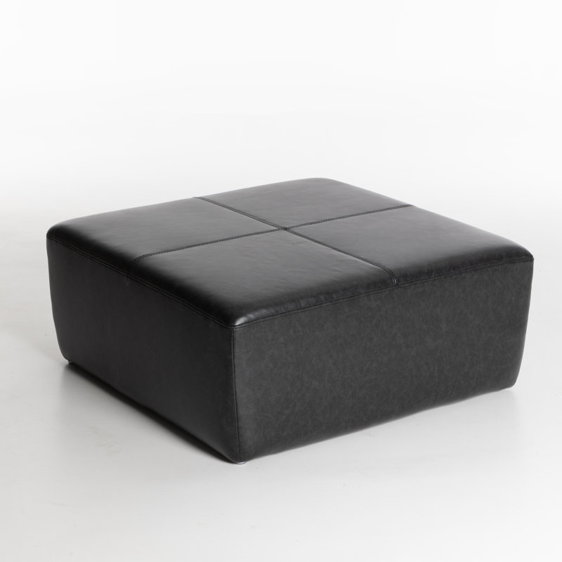 Square Genuine Leather Ottoman, Onyx Genuine Leather