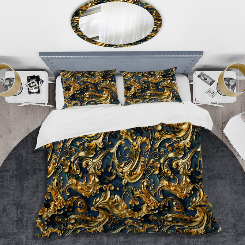 Ensemble de housse de couette doré délicat Glam Waves - Glam, Housse de couette pour grand lit et 2 taies décor