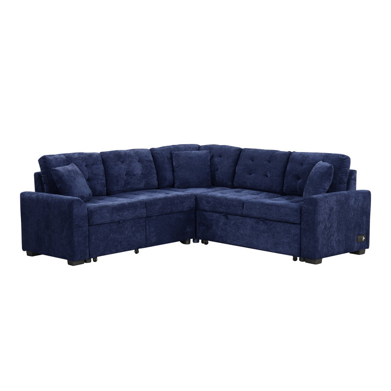 82.6" L-Shape Sofa Bed Pull-Out Sleeper Sofa With Wheels