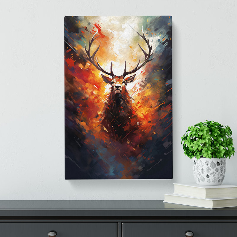 Stag Action Painting - Print, 50cm H x 35cm W x 3cm D