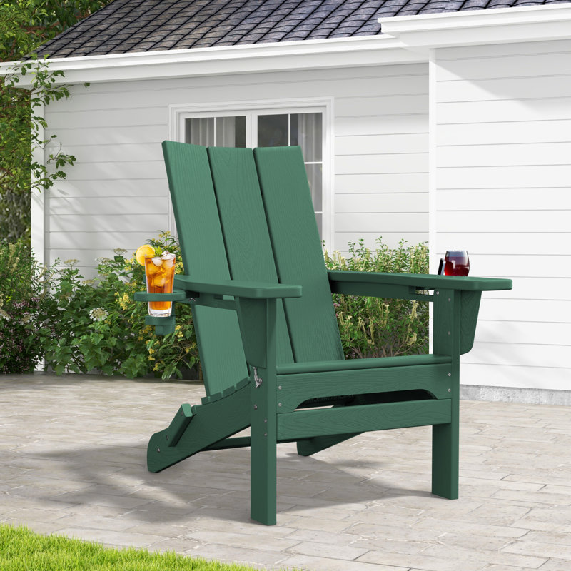 Chaise Adirondack pliante Wolak avec porte-gobelet, Vert foncé
