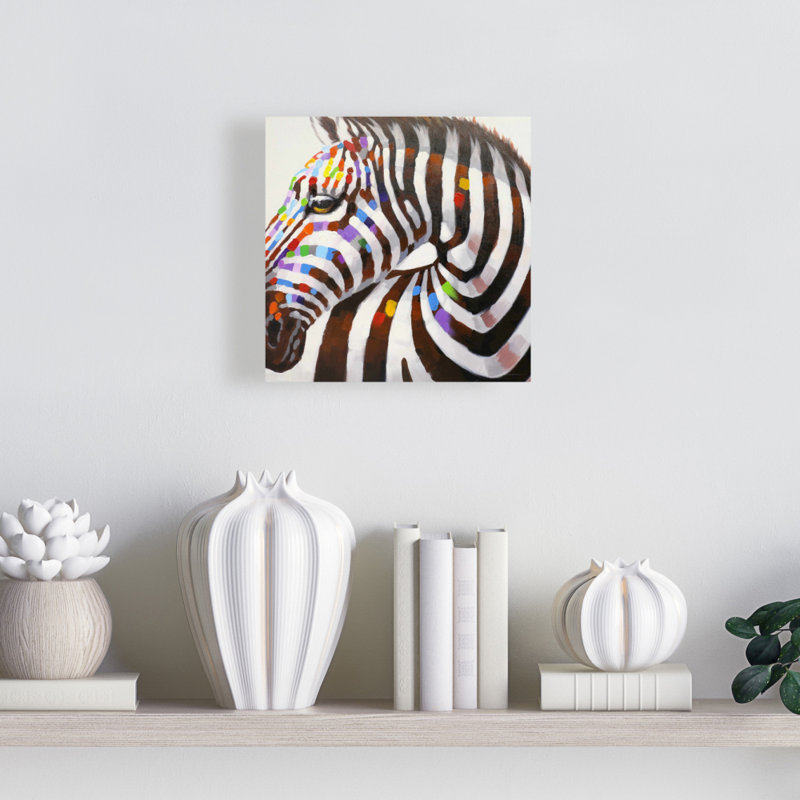 Toile zébrée colorée | Faune décorative contemporaine, H 8 po x l 8 po
