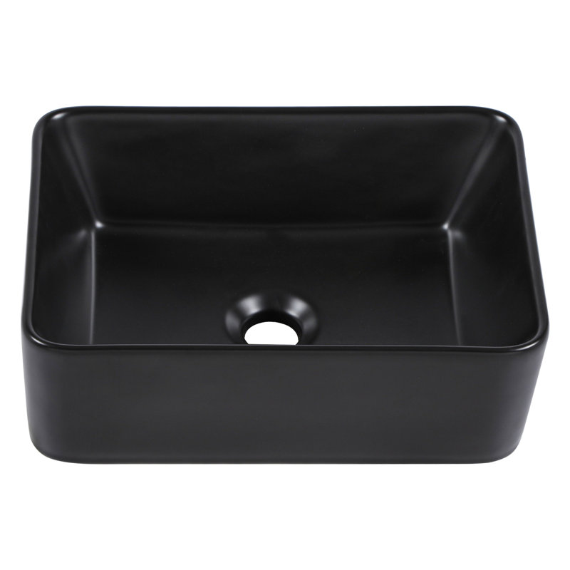 16" Black Ceramic Rectangular Vessel Bathroom Sink