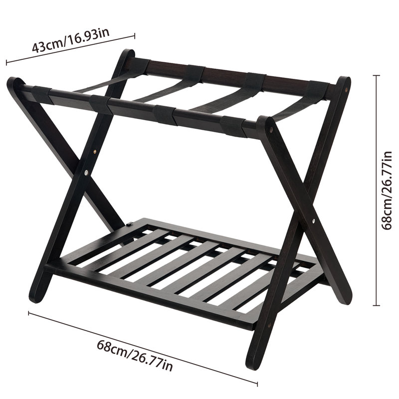 Porte-bagages pliant en bambou avec rangement, Noir