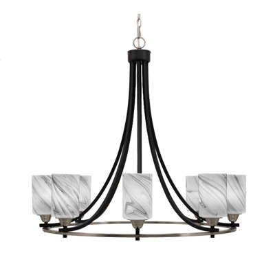 Lustre 8 lumières Paramount illustré en noir mat et finition nickel brossé avec verre tourbillon onyx de 4 po