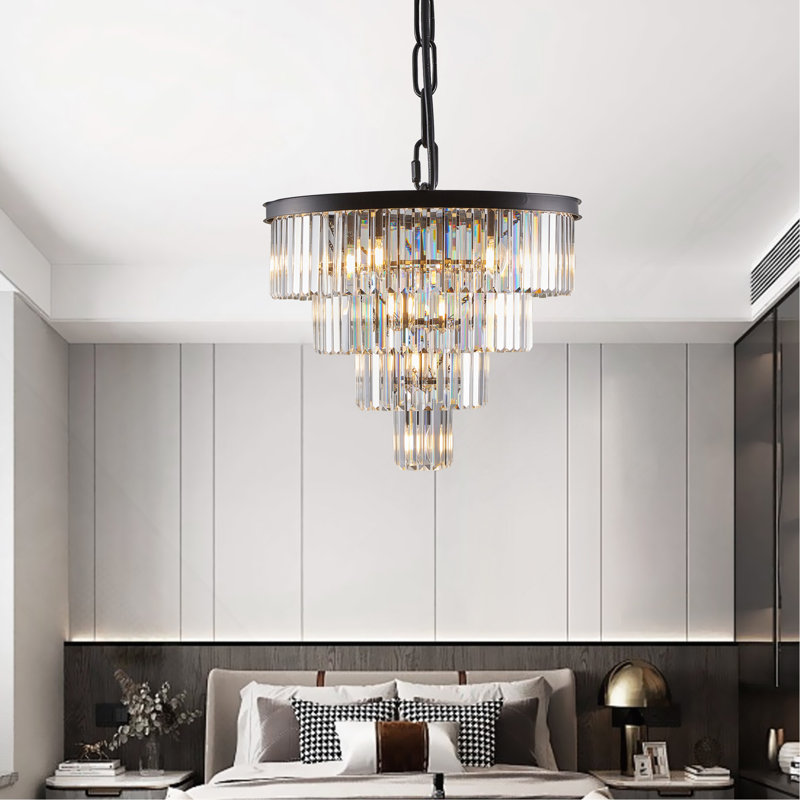 Lustre moderne en cristal de 24 po à 4 niveaux avec lustre noir à 4 niveaux pour salle à manger