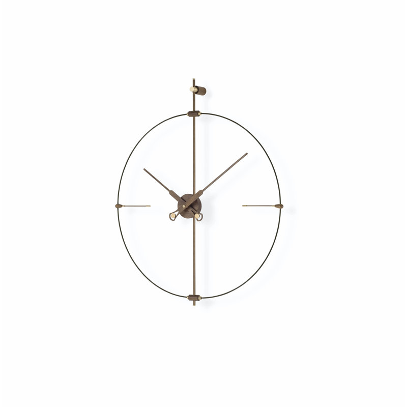 Oversized Black and Walnut Round Wood Wall Clock